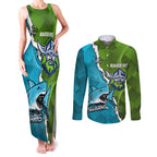 Personalised Sharks And Raiders Rugby Couples Matching Tank Maxi Dress and Long Sleeve Button Shirt Sporty Style