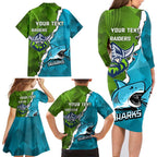 Personalised Sharks And Raiders Rugby Family Matching Long Sleeve Bodycon Dress and Hawaiian Shirt Sporty Style