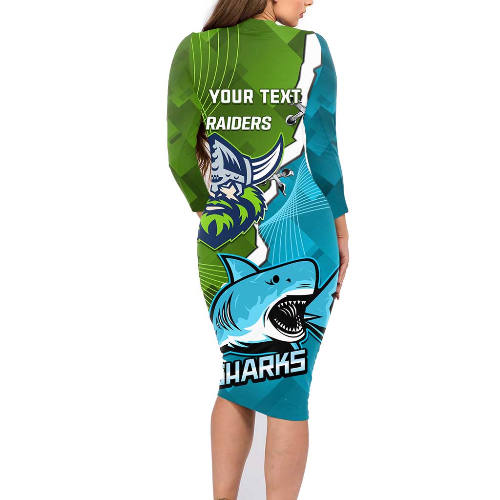 Personalised Sharks And Raiders Rugby Family Matching Long Sleeve Bodycon Dress and Hawaiian Shirt Sporty Style