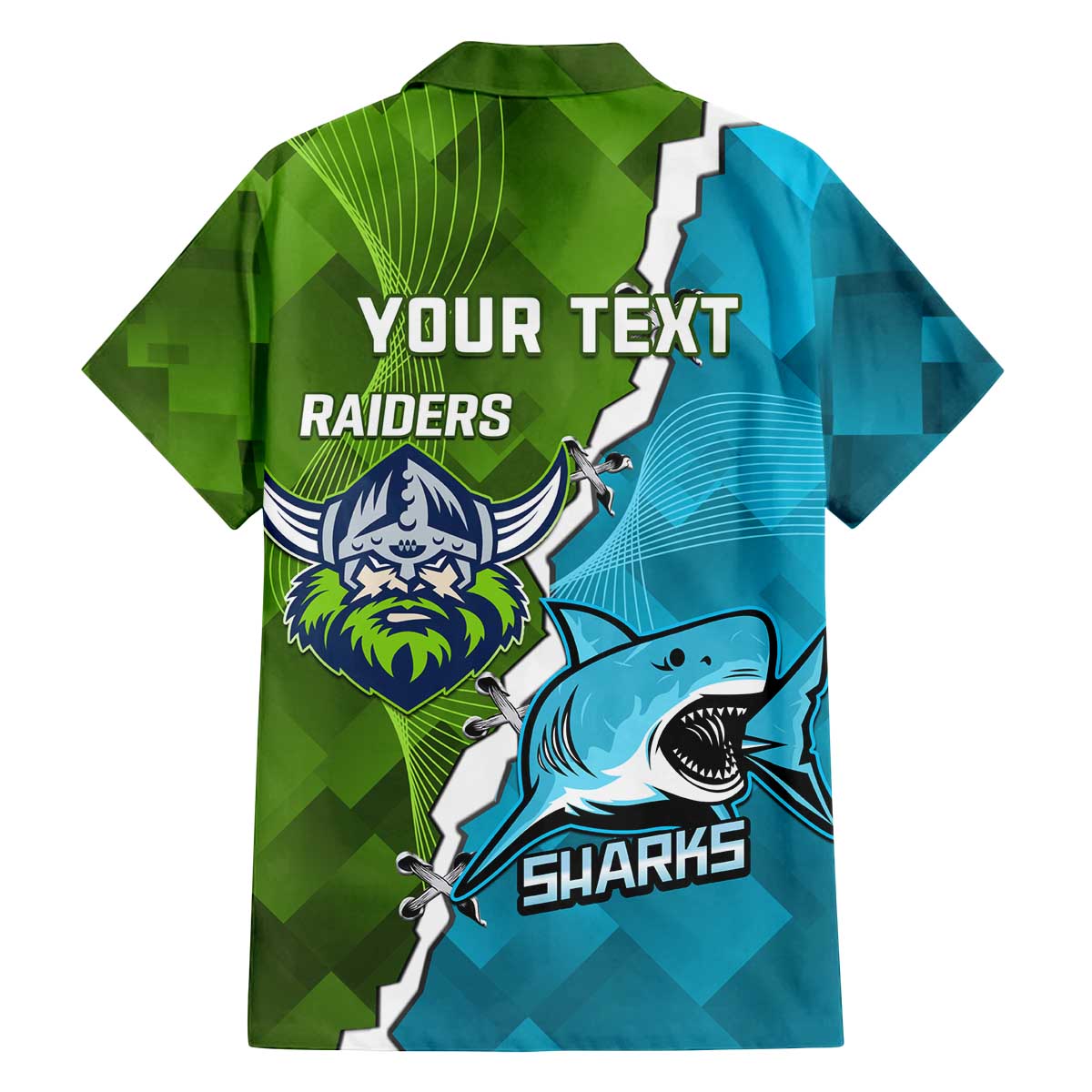 Personalised Sharks And Raiders Rugby Family Matching Off The Shoulder Long Sleeve Dress and Hawaiian Shirt Sporty Style