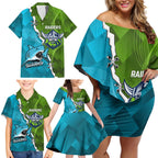 Personalised Sharks And Raiders Rugby Family Matching Off Shoulder Short Dress and Hawaiian Shirt Sporty Style