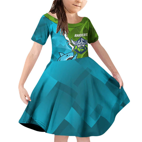 Personalised Sharks And Raiders Rugby Family Matching Off Shoulder Short Dress and Hawaiian Shirt Sporty Style