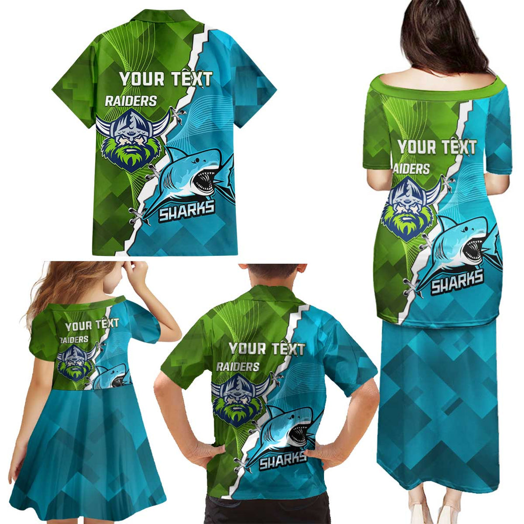 Personalised Sharks And Raiders Rugby Family Matching Puletasi and Hawaiian Shirt Sporty Style