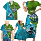 Personalised Sharks And Raiders Rugby Family Matching Short Sleeve Bodycon Dress and Hawaiian Shirt Sporty Style