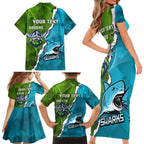 Personalised Sharks And Raiders Rugby Family Matching Short Sleeve Bodycon Dress and Hawaiian Shirt Sporty Style