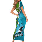 Personalised Sharks And Raiders Rugby Family Matching Short Sleeve Bodycon Dress and Hawaiian Shirt Sporty Style