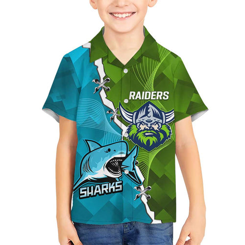 Personalised Sharks And Raiders Rugby Family Matching Short Sleeve Bodycon Dress and Hawaiian Shirt Sporty Style
