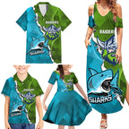 Personalised Sharks And Raiders Rugby Family Matching Summer Maxi Dress and Hawaiian Shirt Sporty Style
