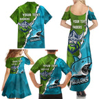 Personalised Sharks And Raiders Rugby Family Matching Summer Maxi Dress and Hawaiian Shirt Sporty Style