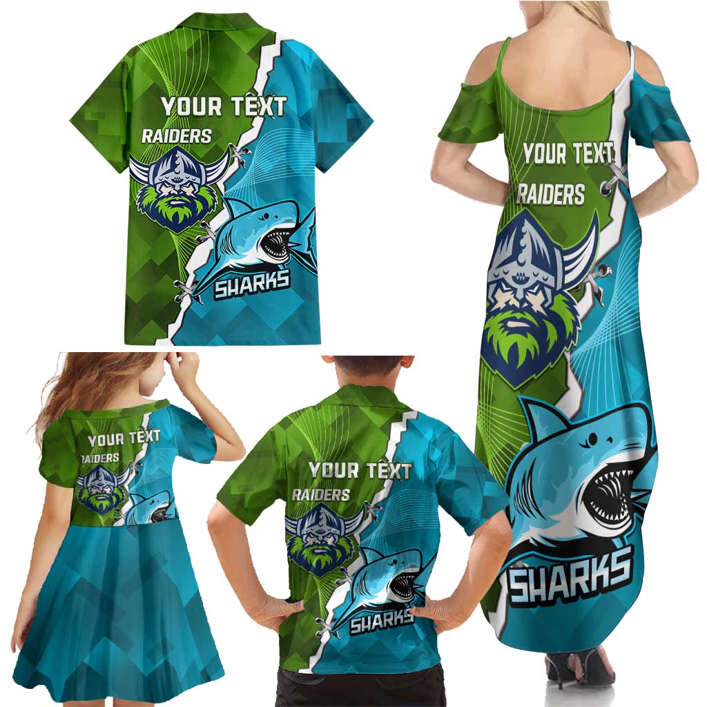 Personalised Sharks And Raiders Rugby Family Matching Summer Maxi Dress and Hawaiian Shirt Sporty Style