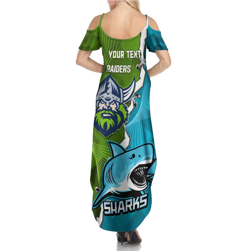 Personalised Sharks And Raiders Rugby Family Matching Summer Maxi Dress and Hawaiian Shirt Sporty Style