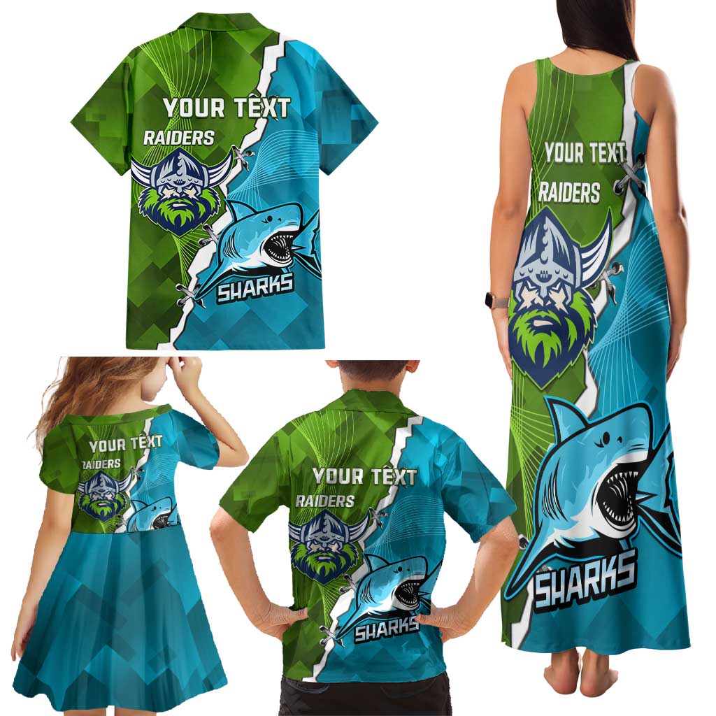 Personalised Sharks And Raiders Rugby Family Matching Tank Maxi Dress and Hawaiian Shirt Sporty Style