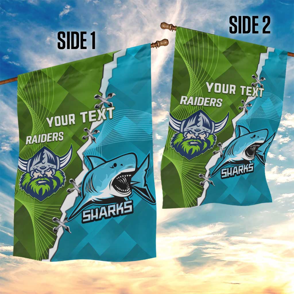 Personalised Sharks And Raiders Rugby Garden Flag Sporty Style