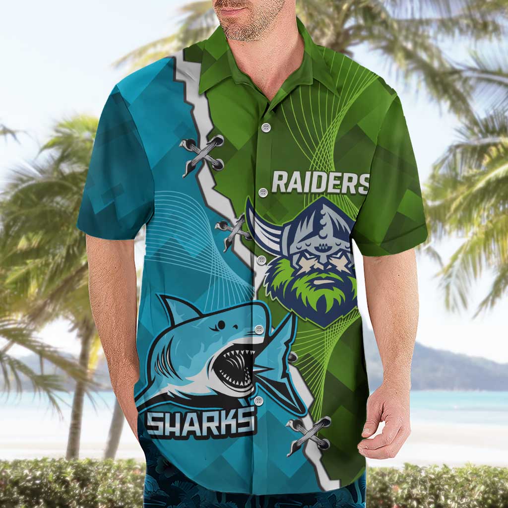 Personalised Sharks And Raiders Rugby Hawaiian Shirt Sporty Style