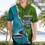 Personalised Sharks And Raiders Rugby Hawaiian Shirt Sporty Style