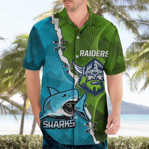 Personalised Sharks And Raiders Rugby Hawaiian Shirt Sporty Style
