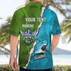 Personalised Sharks And Raiders Rugby Hawaiian Shirt Sporty Style