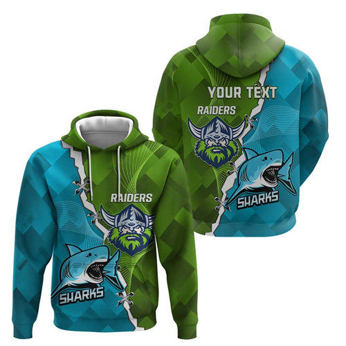 Personalised Sharks And Raiders Rugby Hoodie Sporty Style