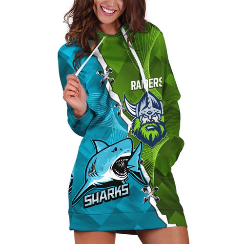 Personalised Sharks And Raiders Rugby Hoodie Dress Sporty Style