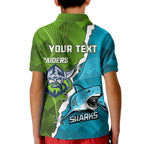 Personalised Sharks And Raiders Rugby Kid Polo Shirt Sporty Style