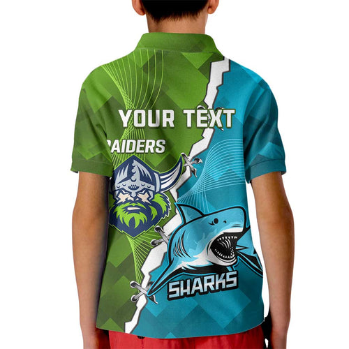 Personalised Sharks And Raiders Rugby Kid Polo Shirt Sporty Style