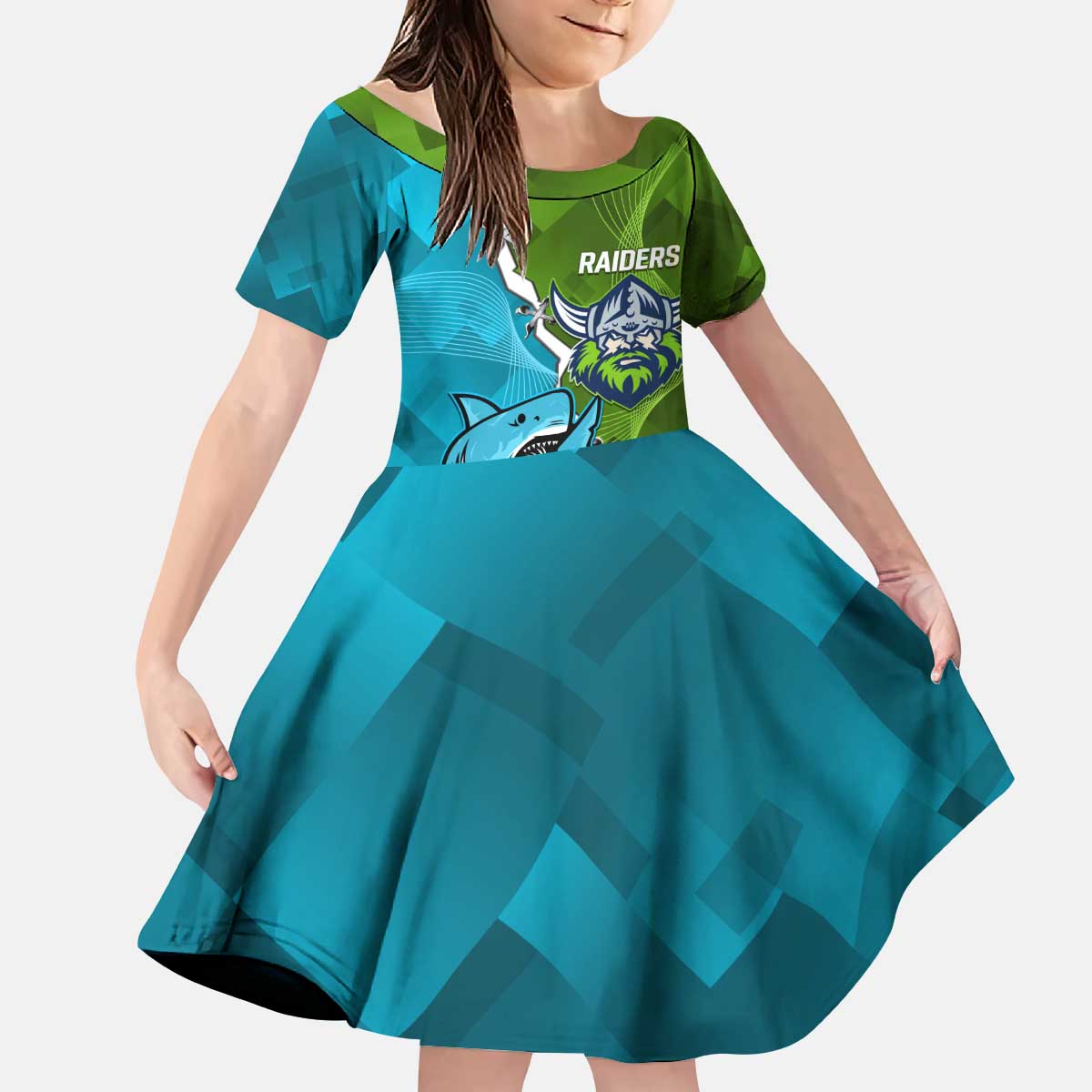Personalised Sharks And Raiders Rugby Kid Short Sleeve Dress Sporty Style