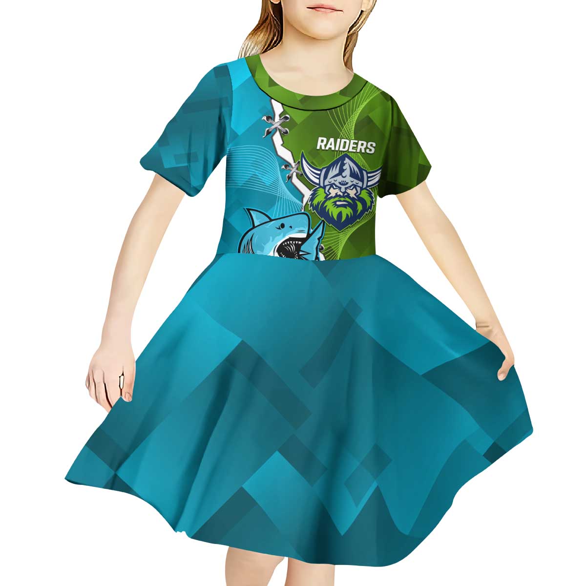 Personalised Sharks And Raiders Rugby Kid Short Sleeve Dress Sporty Style