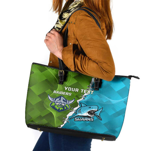 Personalised Sharks And Raiders Rugby Leather Tote Bag Sporty Style