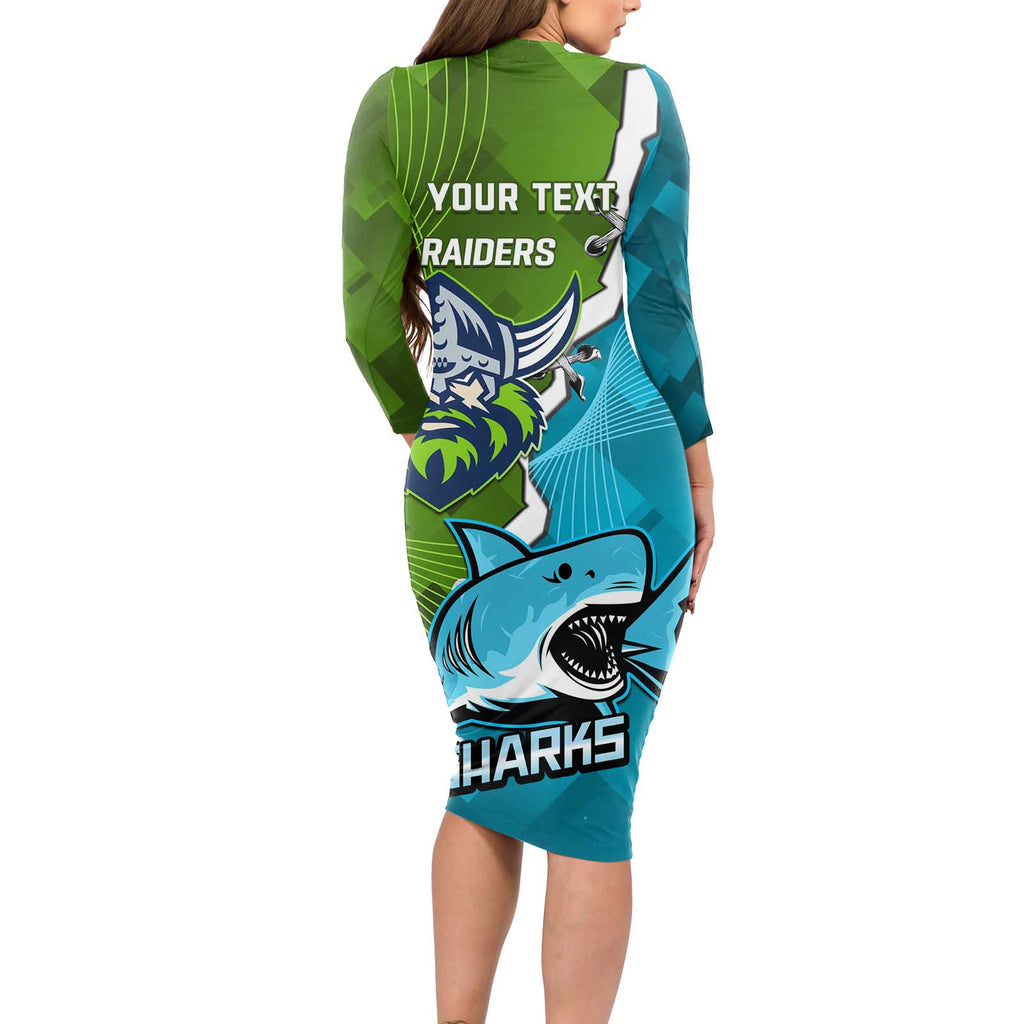 Personalised Sharks And Raiders Rugby Long Sleeve Bodycon Dress Sporty Style