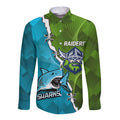 Personalised Sharks And Raiders Rugby Long Sleeve Button Shirt Sporty Style