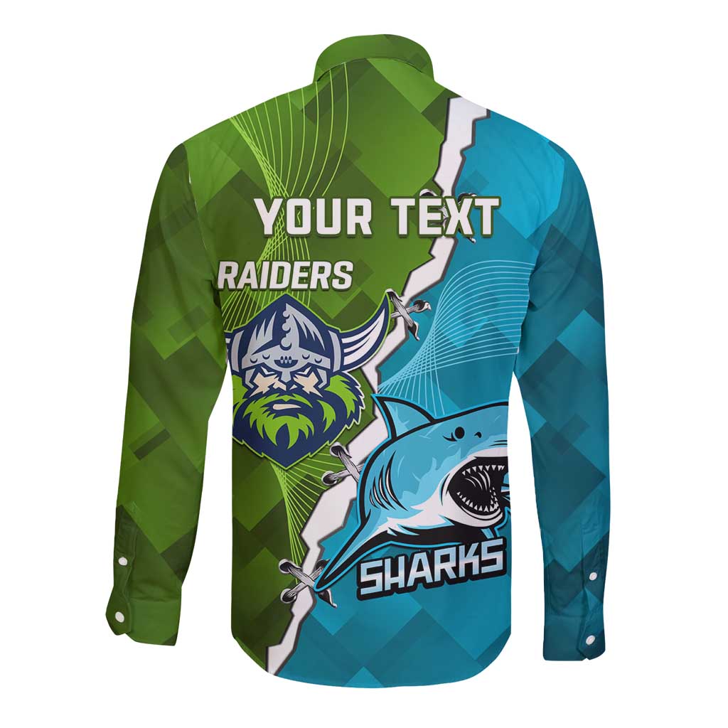 Personalised Sharks And Raiders Rugby Long Sleeve Button Shirt Sporty Style