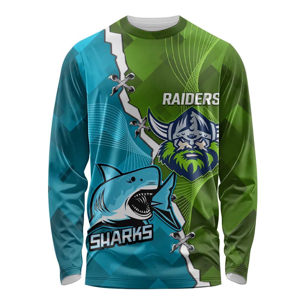 Personalised Sharks And Raiders Rugby Long Sleeve Shirt Sporty Style