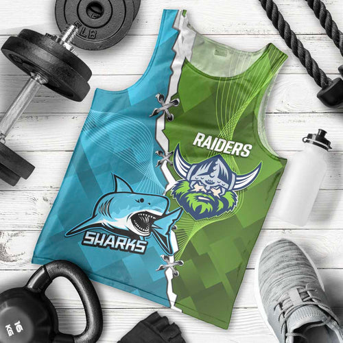 Personalised Sharks And Raiders Rugby Men Tank Top Sporty Style