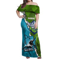 Personalised Sharks And Raiders Rugby Off Shoulder Maxi Dress Sporty Style