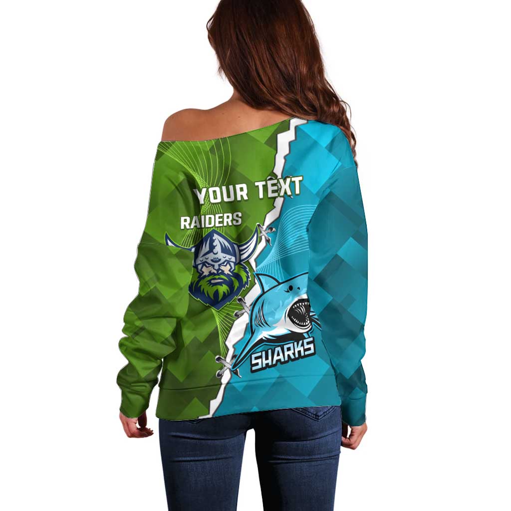 Personalised Sharks And Raiders Rugby Off Shoulder Sweater Sporty Style