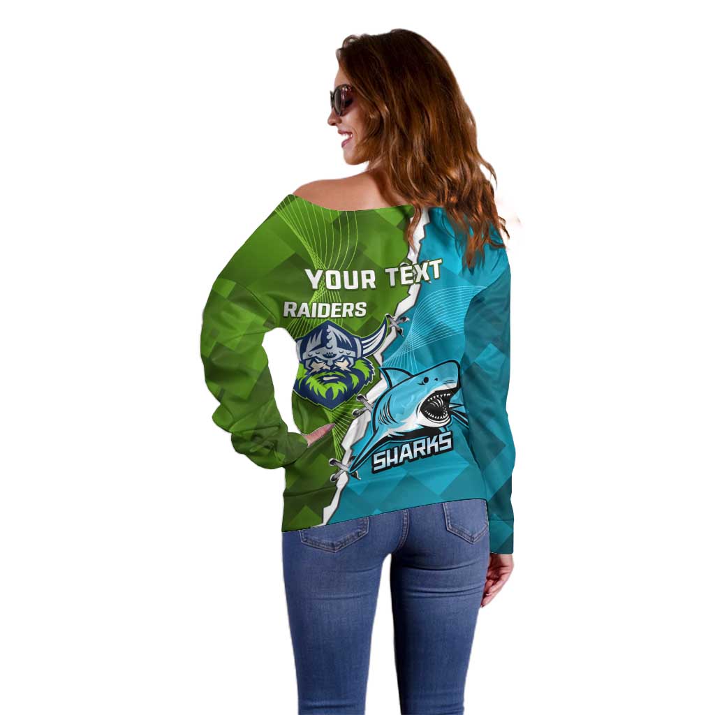 Personalised Sharks And Raiders Rugby Off Shoulder Sweater Sporty Style