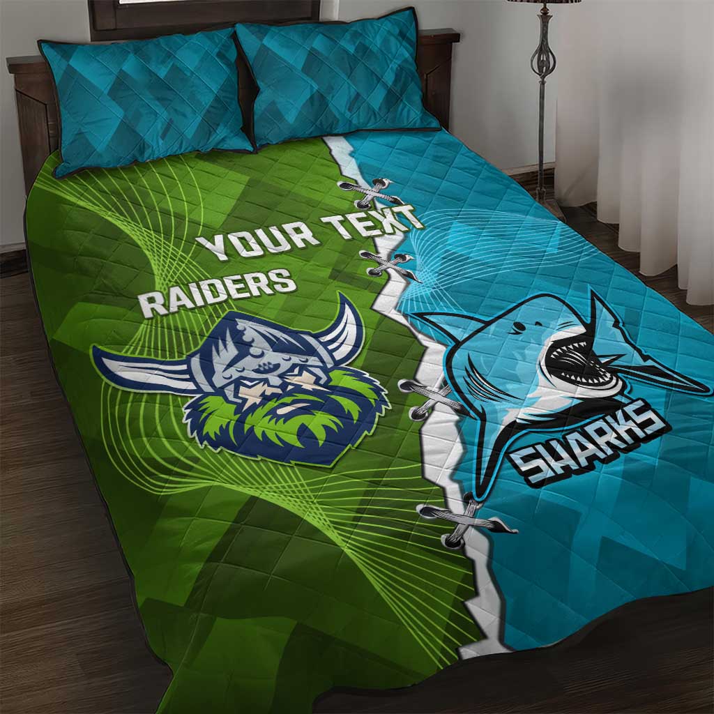 Personalised Sharks And Raiders Rugby Quilt Bed Set Sporty Style