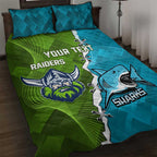 Personalised Sharks And Raiders Rugby Quilt Bed Set Sporty Style