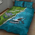 Personalised Sharks And Raiders Rugby Quilt Bed Set Sporty Style