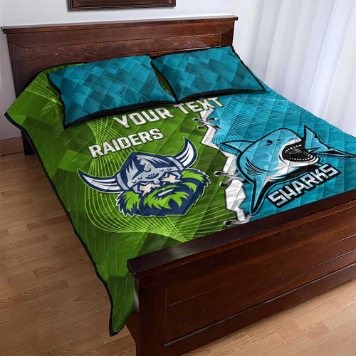 Personalised Sharks And Raiders Rugby Quilt Bed Set Sporty Style