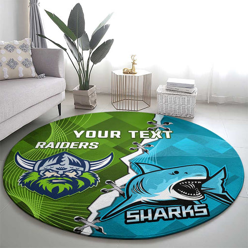 Personalised Sharks And Raiders Rugby Round Carpet Sporty Style