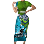 Personalised Sharks And Raiders Rugby Short Sleeve Bodycon Dress Sporty Style