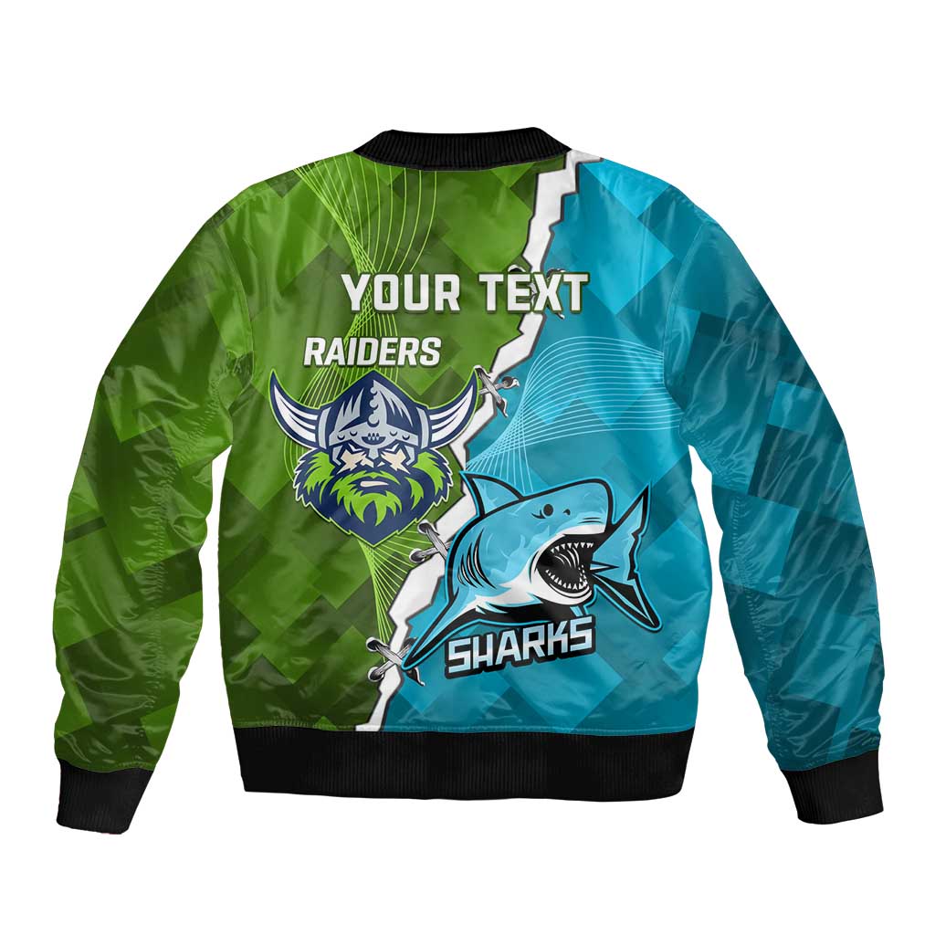 Personalised Sharks And Raiders Rugby Sleeve Zip Bomber Jacket Sporty Style