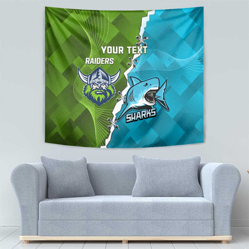 Personalised Sharks And Raiders Rugby Tapestry Sporty Style