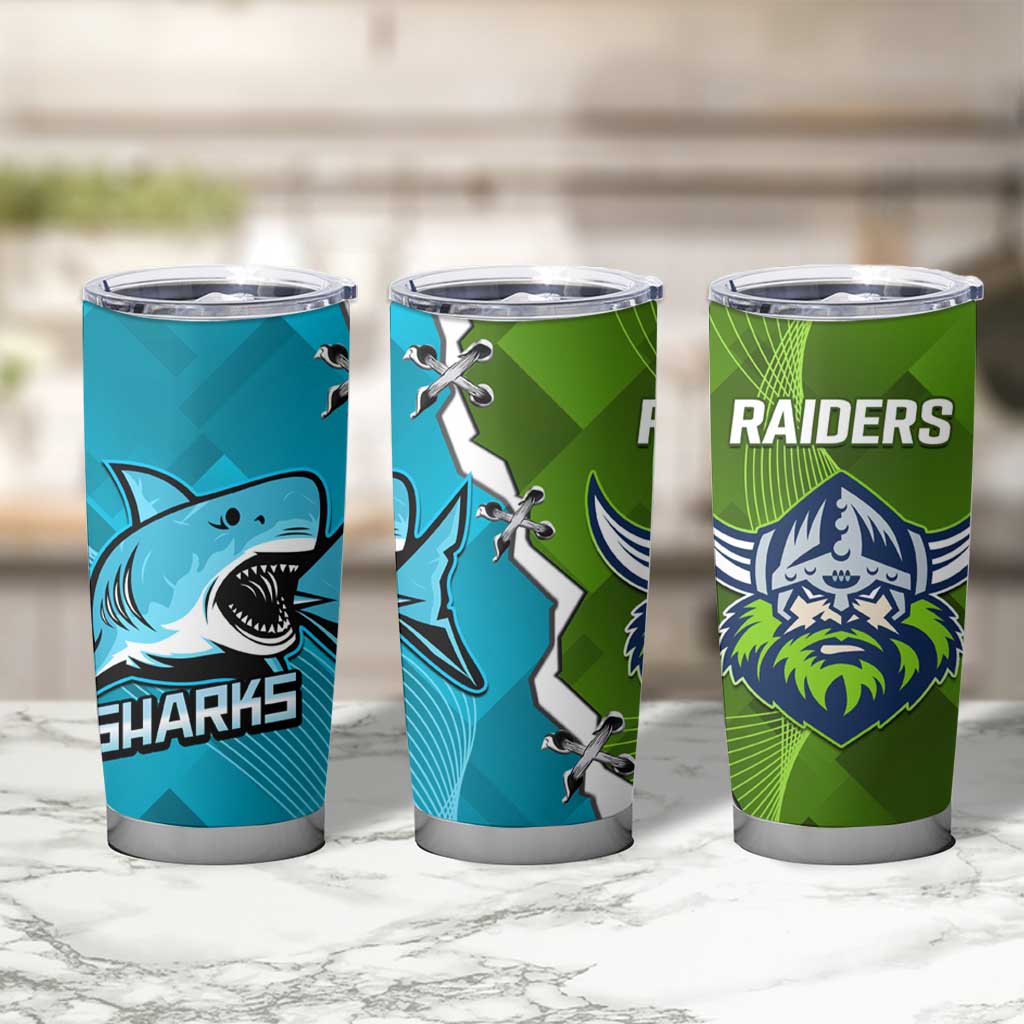 Sharks And Raiders Rugby Tumbler Cup Sporty Style