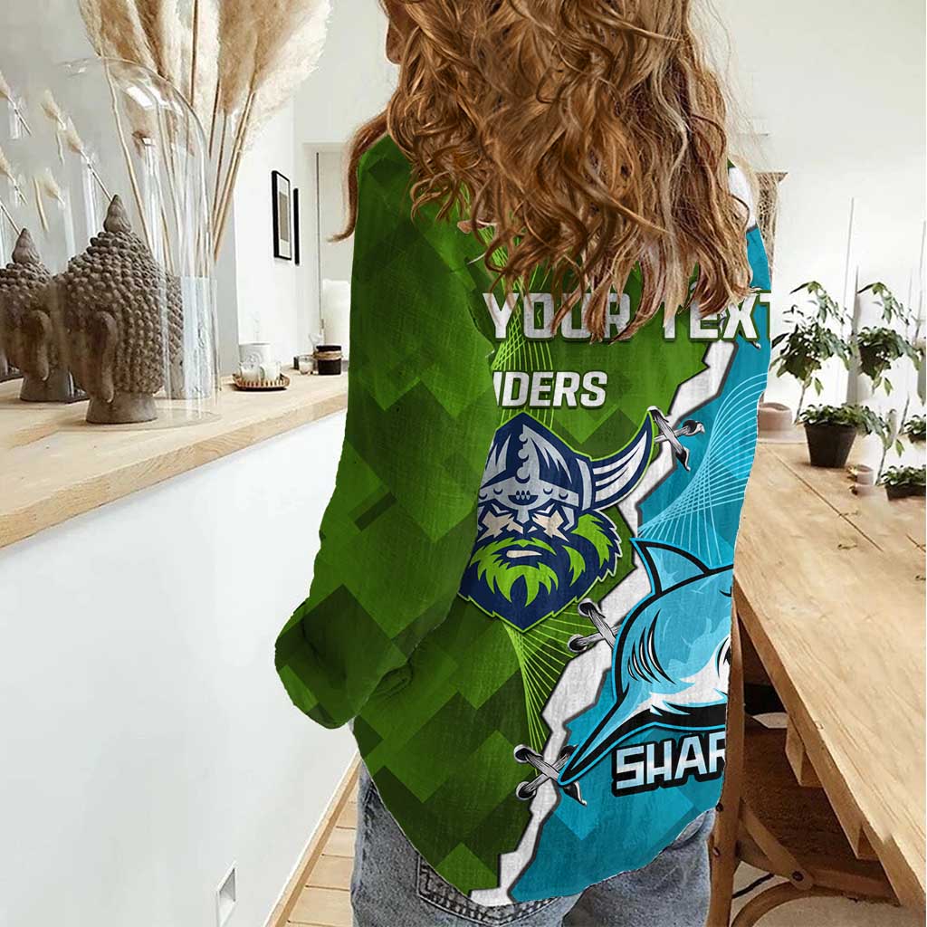 Personalised Sharks And Raiders Rugby Women Casual Shirt Sporty Style
