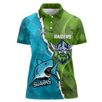 Personalised Sharks And Raiders Rugby Women Polo Shirt Sporty Style