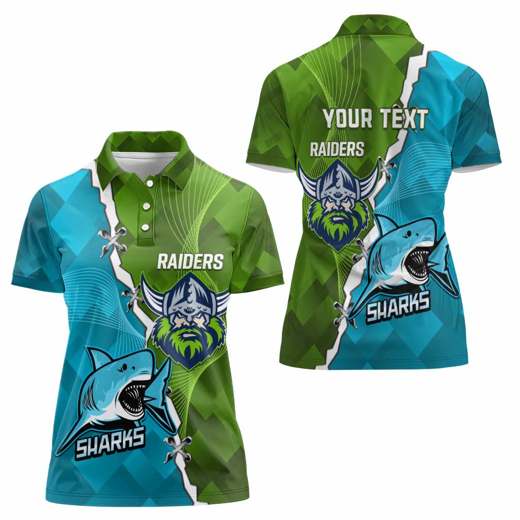 Personalised Sharks And Raiders Rugby Women Polo Shirt Sporty Style