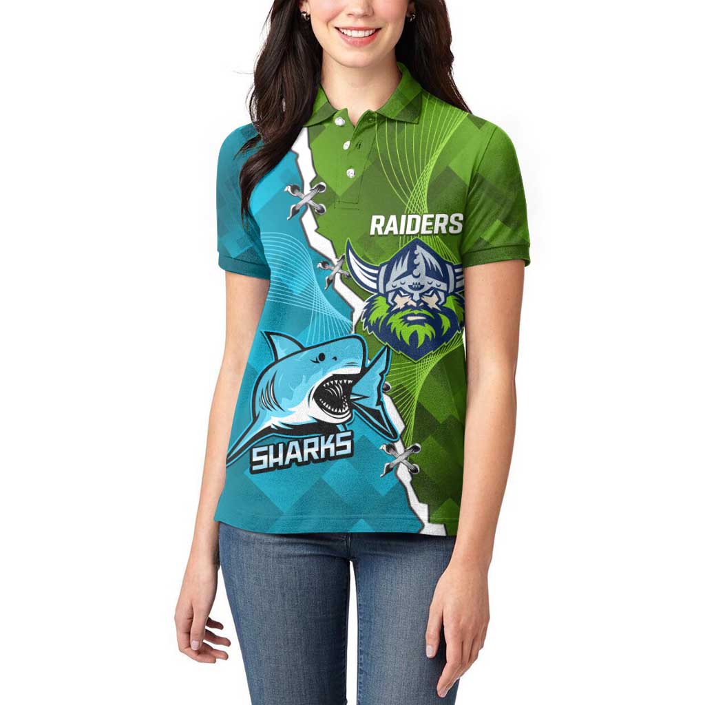 Personalised Sharks And Raiders Rugby Women Polo Shirt Sporty Style