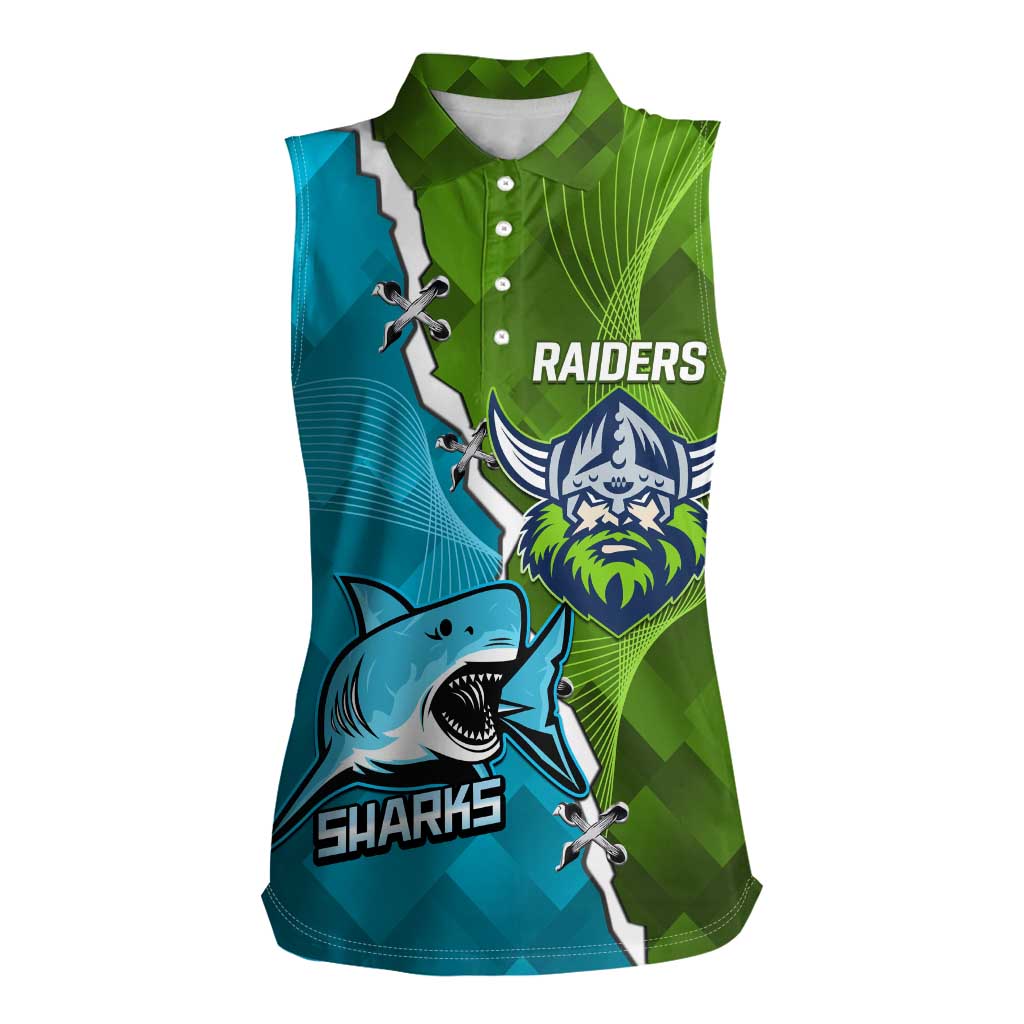 Personalised Sharks And Raiders Rugby Women Sleeveless Polo Shirt Sporty Style